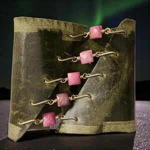 Distressed Leather Gemstone Cuff Bracelet